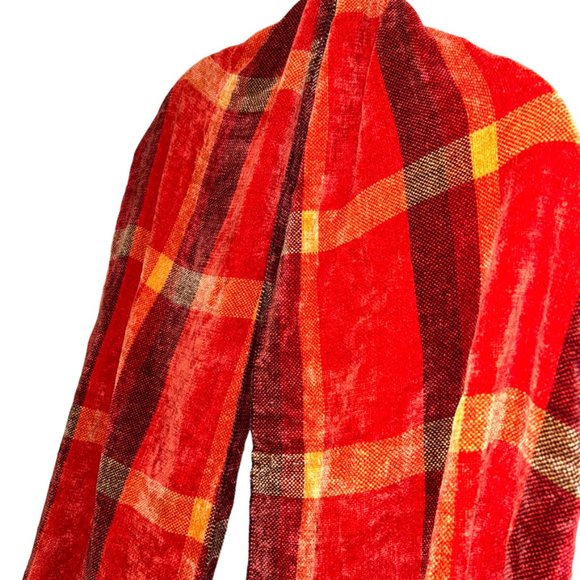 Chenille super soft COZY Fall oranges PLAID scarf wrap - Picture 2 of 3